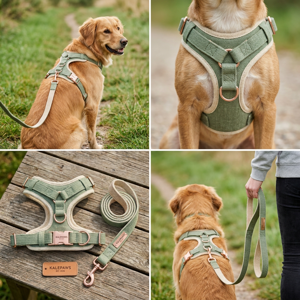 𼏠KalePaws⢠Eco-Hemp Anti-Pull Comfort Harness & Leash Set