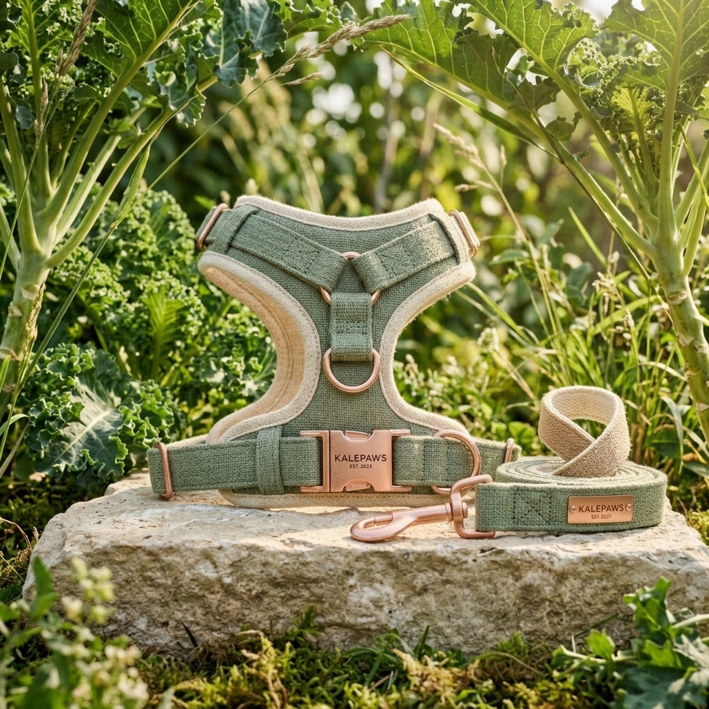 🥬 KalePaws™ Eco-Hemp Anti-Pull Comfort Harness & Leash Set