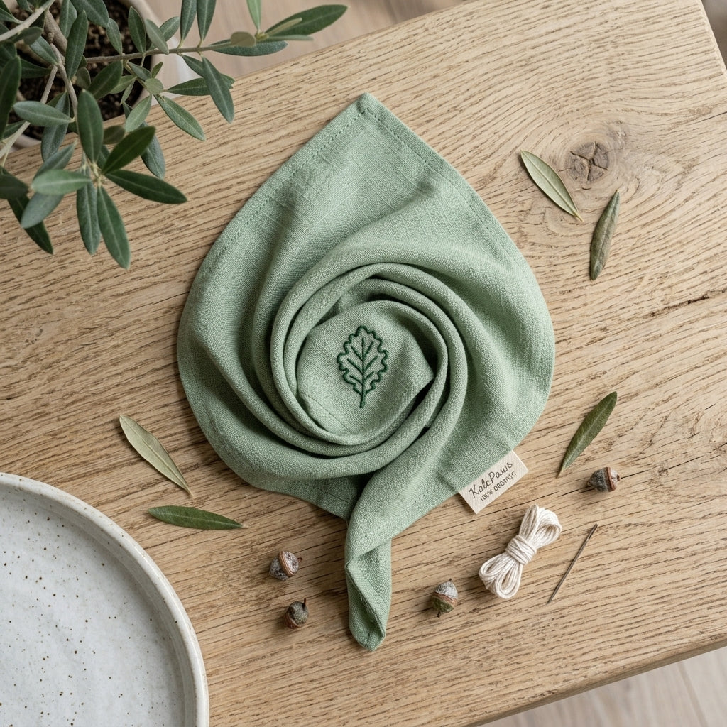 🥬 KalePaws™ Plant-Dyed Organic Cotton-Linen Pet Bandana