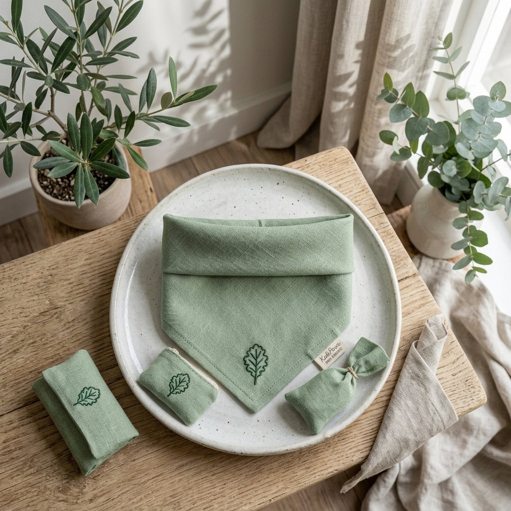 🥬 KalePaws™ Plant-Dyed Organic Cotton-Linen Pet Bandana