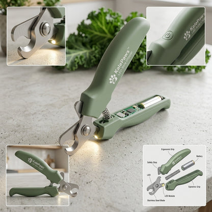 🥬 KalePaws™ LED Safe Anti-Splattering Pet Nail Clipper